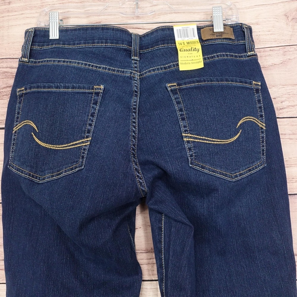 New! Signature Levi Strauss Modern Straight Jeans Womens 14S Mid Rise Stretch - Picture 7 of 13
